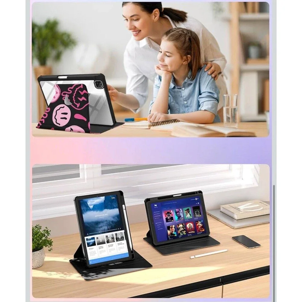 Kidcube iPad Air 13 Inch Case M3 2025/M2 2024, iPad Pro 12.9 Cases Pink Smiles
